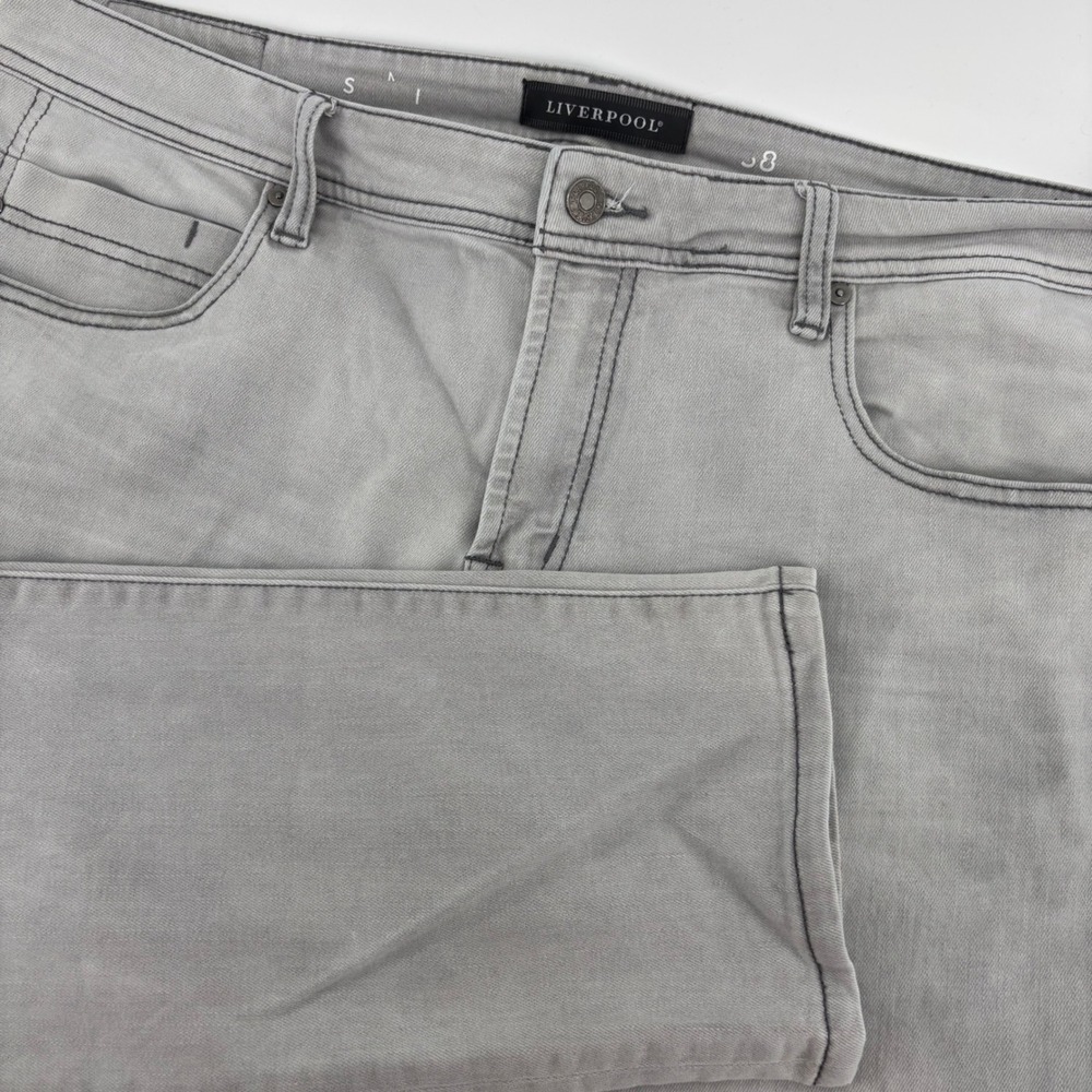 Liverpool 5-Pocket Pants Mens 38 Grey Excellent Slim Straight Stretch Denim